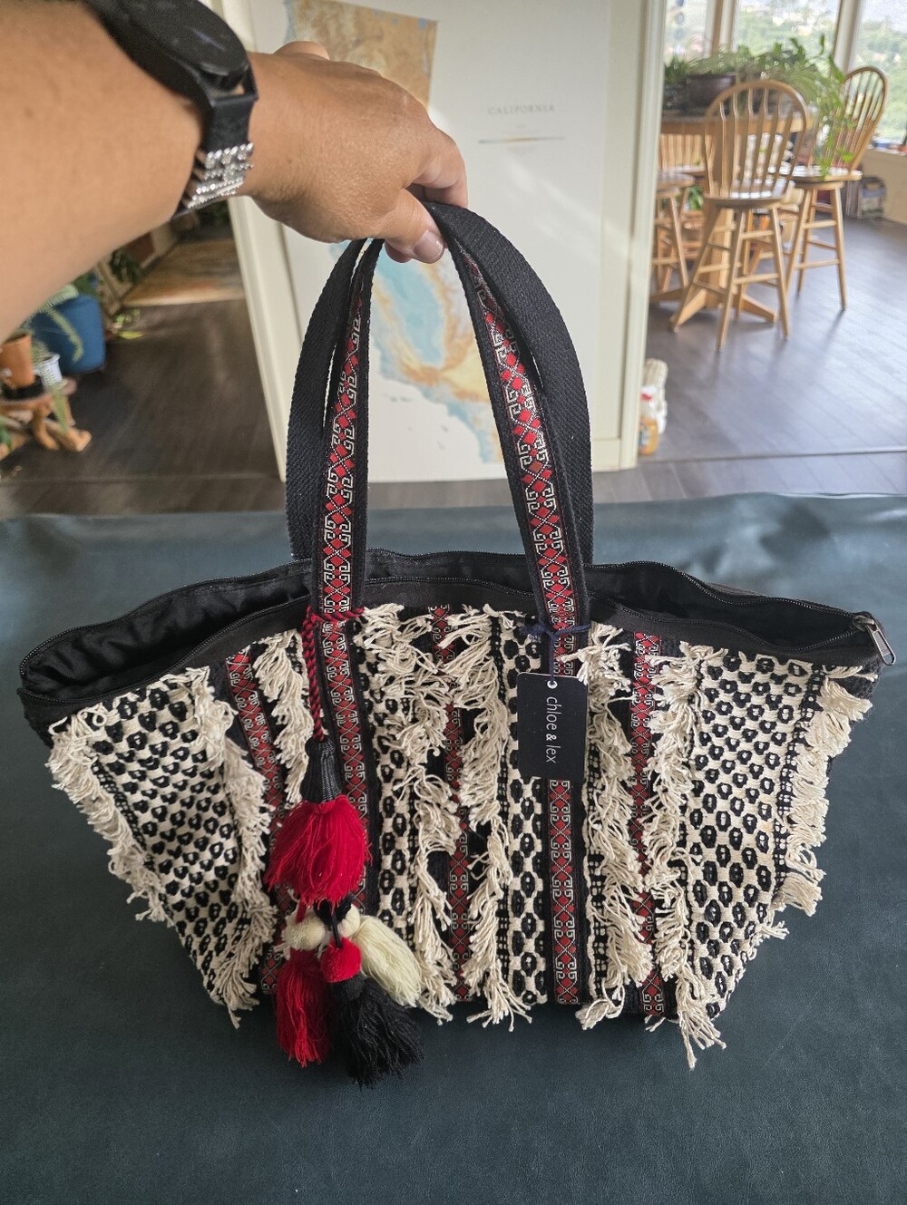 Chlie & Lex Black Oversized Boho Fringe Tote